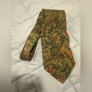 J Riggings Hunting Horn Men’s Light Brown, Botanical Print Tie with Green Leaves